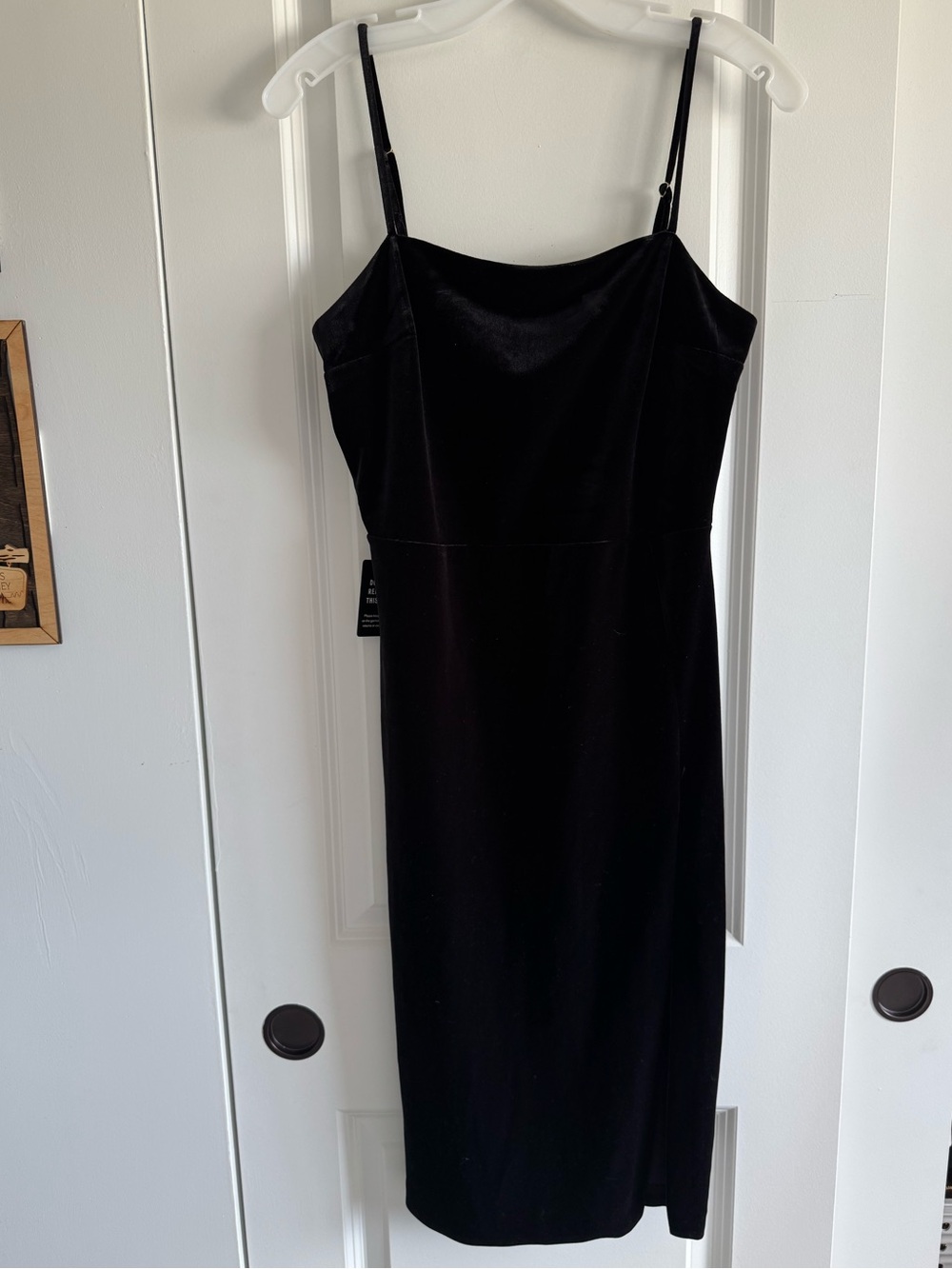 Express Black Velvet Spaghetti Strap Midi Dress with Front Slit - Picture 3 of 9